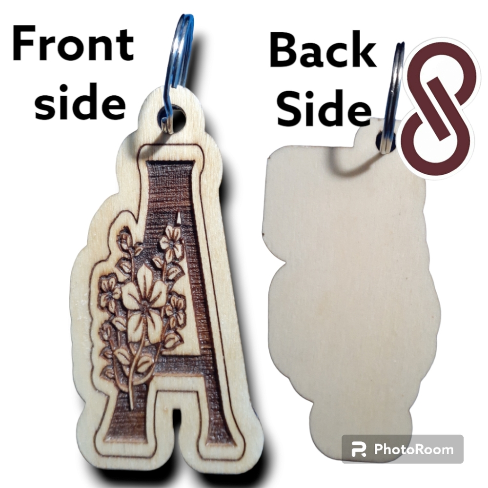 WOODEN KEYCHAINS LASER ENGRAVING ALPHABET SOUVENIR  A/M